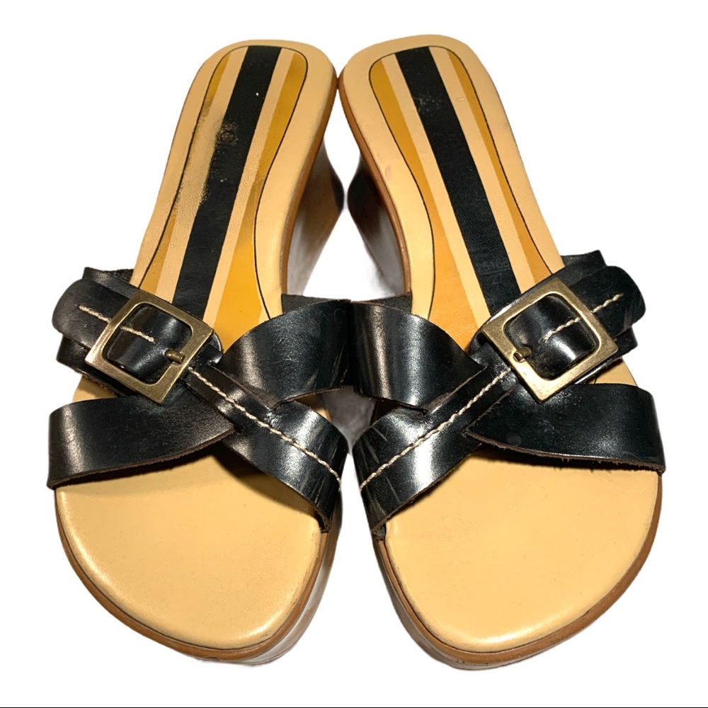 Montego Bay Club Leather Slip On Open Toe Platform Wedge Sandals Shoes - Picture 3 of 6